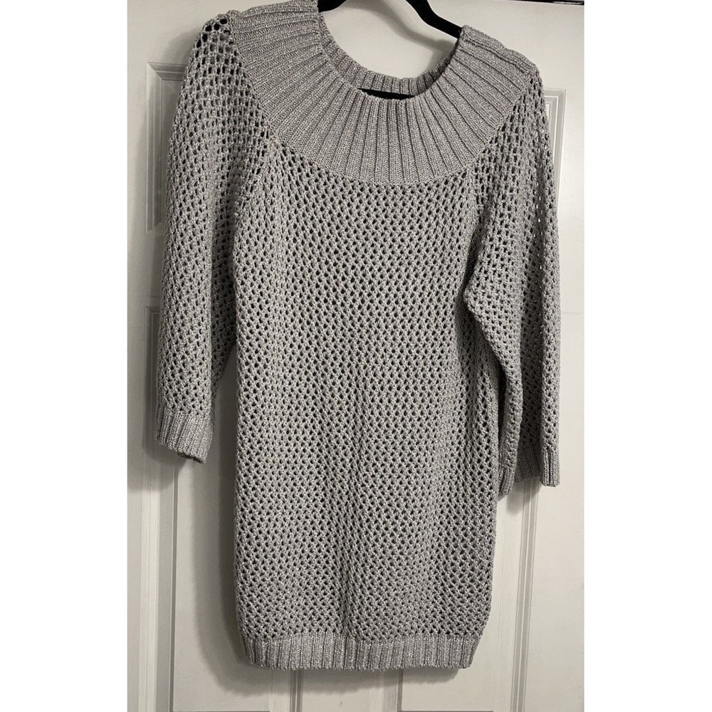 Spiegel Vintage Crochet Sweater Sz XL Chunky Loose Knit Boat Neck Y2K 90s Silver